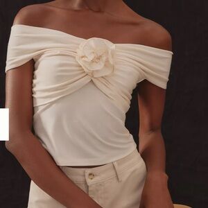 REFORMATION EMERALD KNIT TOP - ROSETTE - SIZE XS - CREAM IVORY- WORN ONCE